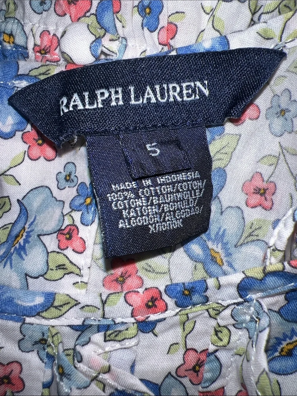 Ralph Lauren White Floral Ruffle Tank with Blue and Pink Accents size 5
